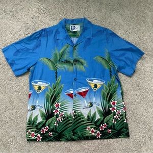 Styled By RJC Blue Martini Glass Made in Hawaii Button Down Short Sleeve Size L